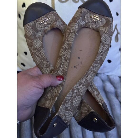 Coach chelsea tan/brown signature jacquard cap toe flat/shoe 10 - Picture 1 of 9